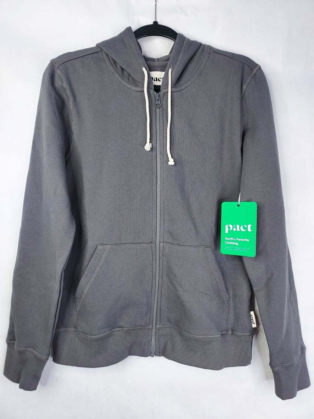Pact Brushed Fleece Full Zip Hoodie Women's S 100% Organic Cotton Grey Gym NEW